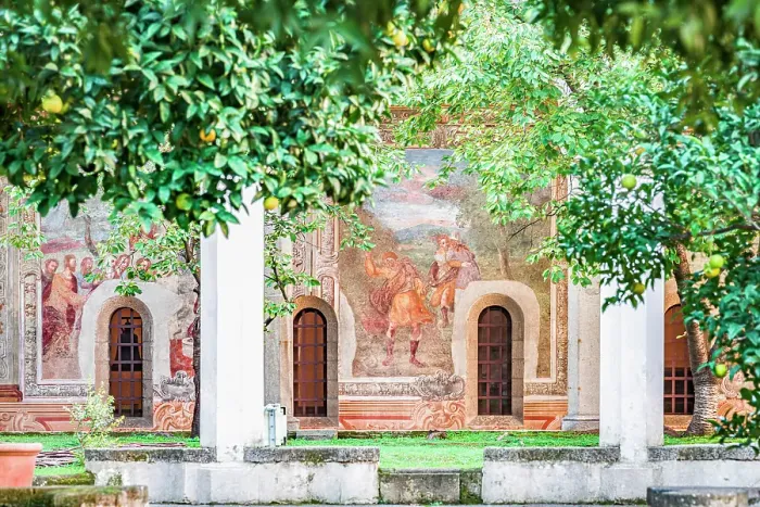Framed Print : Frescoes in the cloister of Santa Chiara basilica, Naples, Italy Framed Print : Frescoes in the cloister of Santa Chiara basilica, Naples, Italy