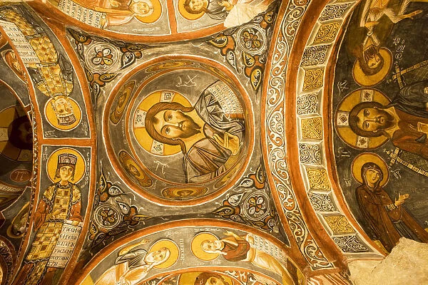 Frescoes, rock-cut Byzantine Karanlik Kilise (Dark Church), Goreme Open Air Museum