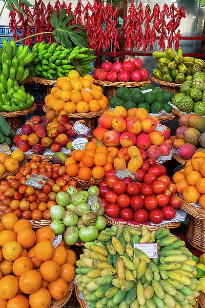 Fresh fruit on display at Farmers Market (Mercado dos Lavradores), Funchal, Madeira, Portugal