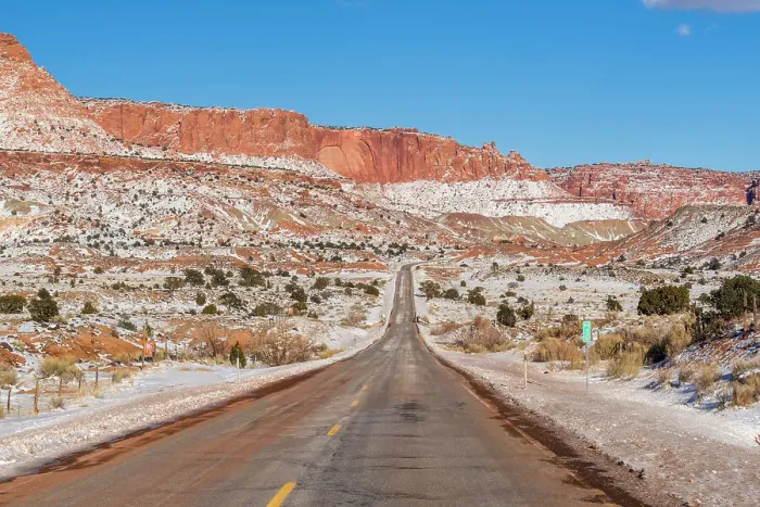 Framed Print : Fresh snow in the desert with Highway 24, Capitol Reef National Park, Utah, USA Framed Print : Fresh snow in the desert with Highway 24, Capitol Reef National Park, Utah, USA