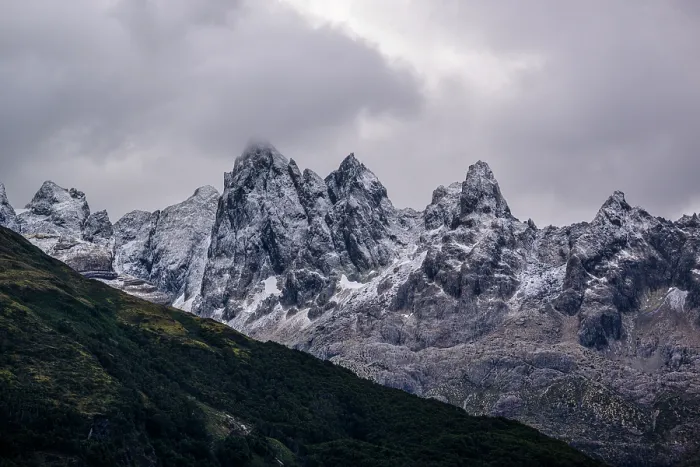 Framed Print : Fresh snow on the mountains in the Darwin Cordillera, Agostini Fjord, Alberto de Agostini National Park, Patagonia, Chile Framed Print : Fresh snow on the mountains in the Darwin Cordillera, Agostini Fjord, Alberto de Agostini National Park, Patagonia, Chile