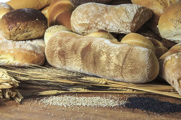 Freshly baked bread and cereals. Lombardy. Italy. Europe