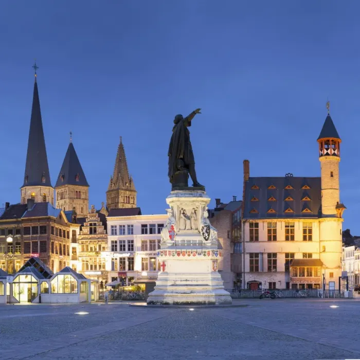 Framed Print : Friday Market Square at dusk, Ghent, Flanders, Belgium Framed Print : Friday Market Square at dusk, Ghent, Flanders, Belgium