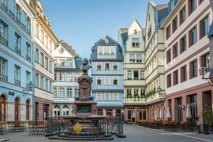 Framed Print : Friedrich-Stoltze-Fountain at the Huhnermarkt square in the new Frankfurt old town, Frankfurt, Hesse, Germany Framed Print : Friedrich-Stoltze-Fountain at the Huhnermarkt square in the new Frankfurt old town, Frankfurt, Hesse, Germany
