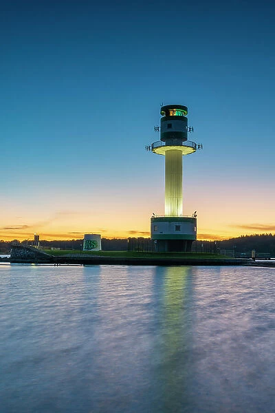 Friedrichsort lighthouse at twilight, Kiel, Schleswig-Holstein, Germany