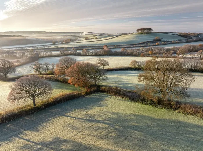 Framed Print : Frost coated rolling countryside near Cookworthy Knapp, Lifton, Devon, England. Autumn (November) 2023 Framed Print : Frost coated rolling countryside near Cookworthy Knapp, Lifton, Devon, England. Autumn (November) 2023