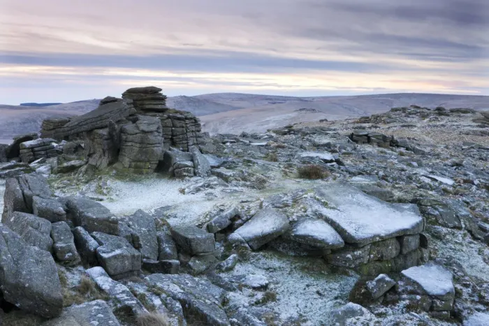 Framed Print : Frost covered Higher Tor in Dartmoor National Park, Devon, England. Winter Framed Print : Frost covered Higher Tor in Dartmoor National Park, Devon, England. Winter