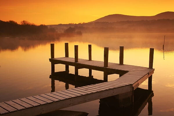 Frosted Jetty on Derwent Water at Sunrise, Lake District National Park, Cumbria, England