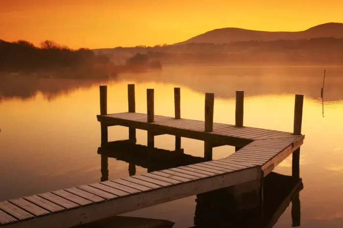 Framed Print : Frosted Jetty on Derwent Water at Sunrise, Lake District National Park, Cumbria, England Framed Print : Frosted Jetty on Derwent Water at Sunrise, Lake District National Park, Cumbria, England