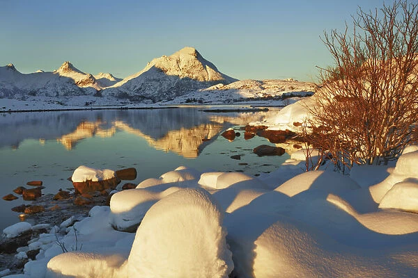 Frosty mountains at Austnesfjorden - Norway, Nordland, Lofoten, Austvagoya