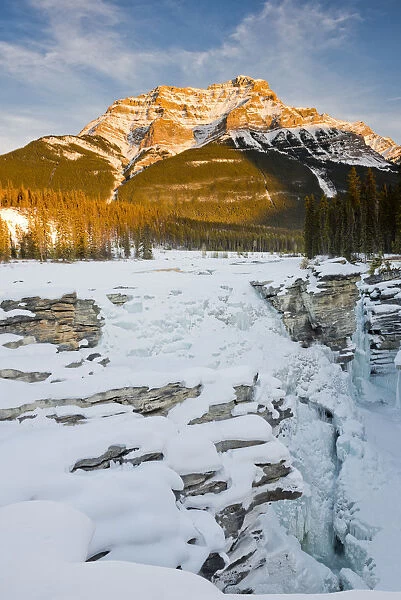 Frozen Athabasca Falls in Winter, Jasper National Park, Alberta, Canada