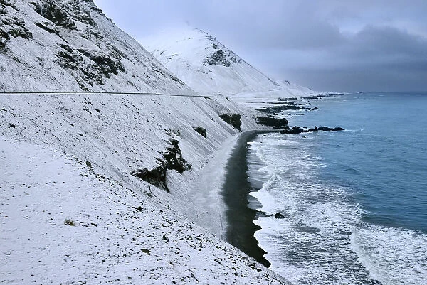 Frozen coastline in winter, Djupavogshreppur, Djupivogur, Iceland