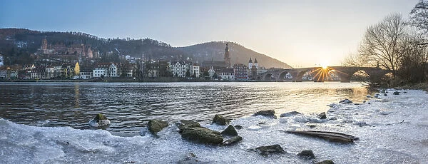Frozen Neckar river in Heidelberg, Baden-Wurttemberg, Germany