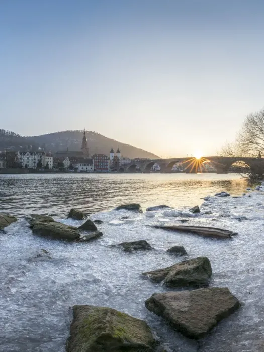 Framed Print : Frozen Neckar river and Old Bridge in Heidelberg, Baden-Wurttemberg, Germany Framed Print : Frozen Neckar river and Old Bridge in Heidelberg, Baden-Wurttemberg, Germany