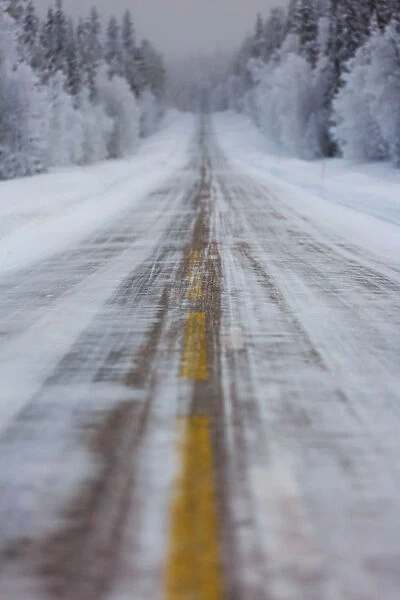 Frozen road near Muonio, Lapland, Finland