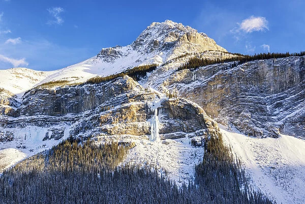 Frozen Stanley Falls & Sunwapta Peak, Jasper National Park, Alberta, Canada