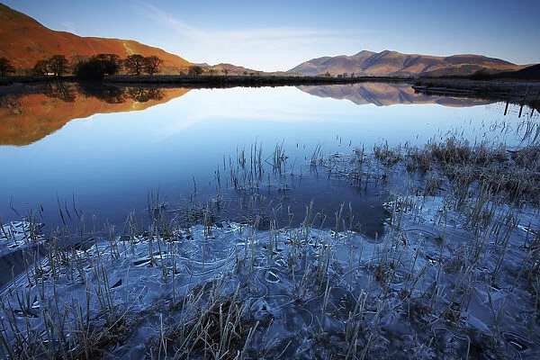 Frozen Waters Edge on Derwent Water, Lake District National Park, Cumbria, England