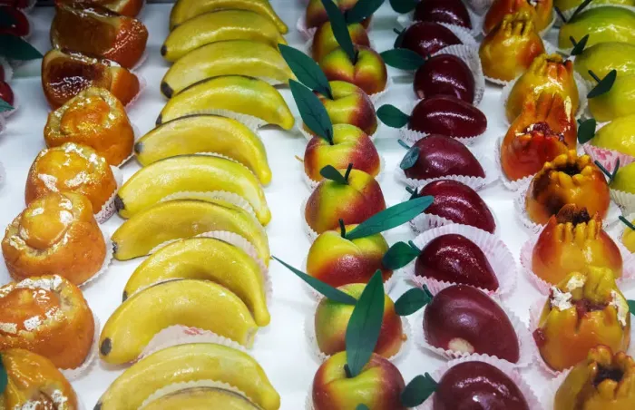 Framed Print : Frutta Martorana, traditional marzipan sweets, Cefalu, Sicily, Italy, Europe