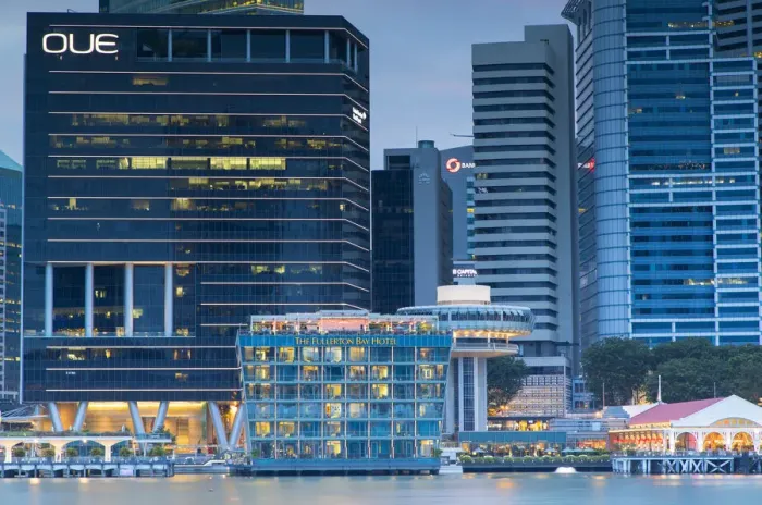 Framed Print : Fullerton Bay Hotel and skyscrapers of Central Business District at dusk, Marina Bay, Singapore Framed Print : Fullerton Bay Hotel and skyscrapers of Central Business District at dusk, Marina Bay, Singapore