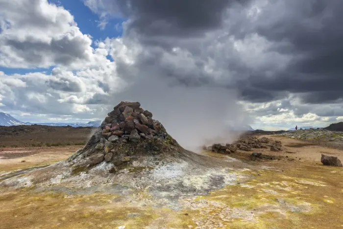 Framed Print : Fumarole with smoke at Namafjall Hverir geothermal area, Myvatnssveit, Northeast Iceland