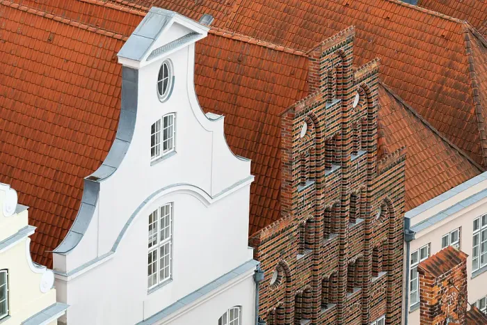 Framed Print : Detail of gables of residential houses, Lubeck, UNESCO, Schleswig-Holstein, Germany Framed Print : Detail of gables of residential houses, Lubeck, UNESCO, Schleswig-Holstein, Germany