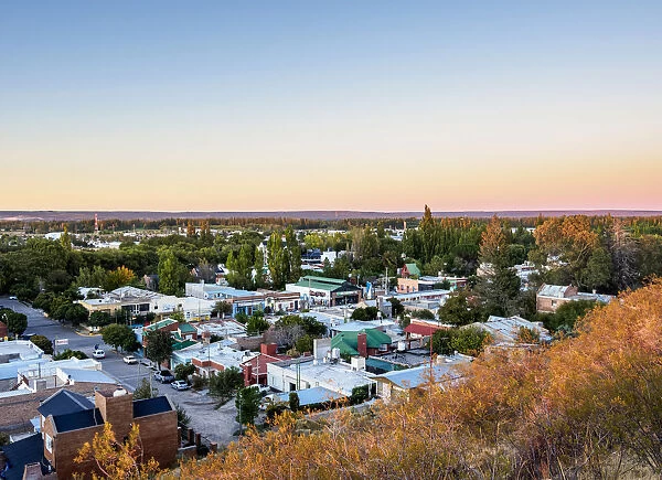 Gaiman at sunrise, elevated view, The Welsh Settlement, Chubut Province, Patagonia