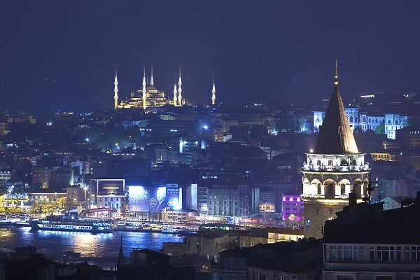 Galata Tower & Blue Mosque (Sultan Ahmet Camii), Sultanahmet, Istanbul, Turkey