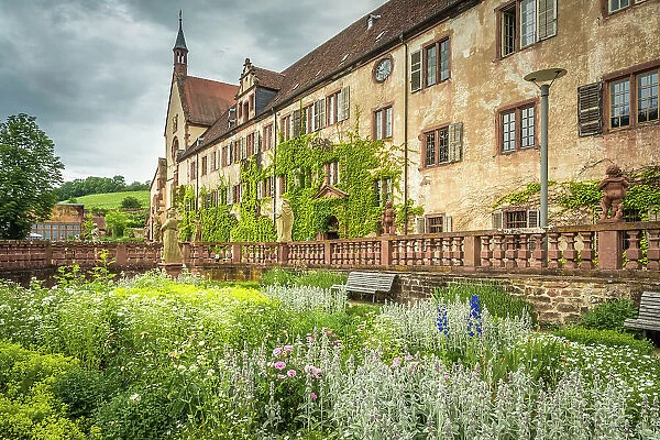 Garden of Bronnbach Monastery near Wertheim, Romantic Road, Taubertal, Baden-Wurttemberg, Germany