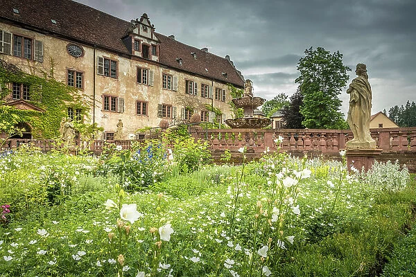 Garden of Bronnbach Monastery near Wertheim, Romantic Road, Taubertal, Baden-Wurttemberg, Germany