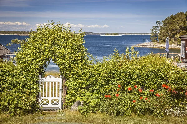 Garden gate on the archipelago island of Sandhamn, Stockholm County, Sweden