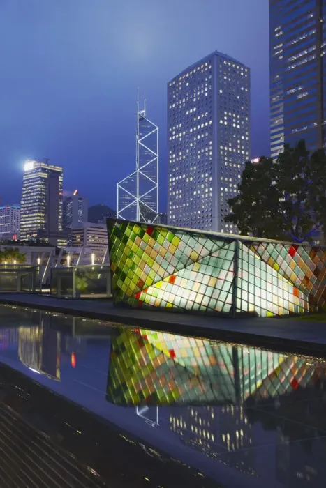 Framed Print : Garden rooftop of IFC 2 with Bank of China and Jardine House in background, Central