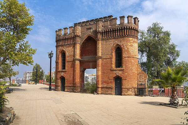 Gate made of red bricks at Santa Lucia Hill, Santiago, Santiago Metropolitan Region, Chile