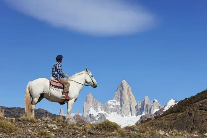 Framed Print : A gaucho of the Estancia Bonanza looking at Mount Fitz Roy, El Chalten, Argentina. (MR) Framed Print : A gaucho of the Estancia Bonanza looking at Mount Fitz Roy, El Chalten, Argentina. (MR)
