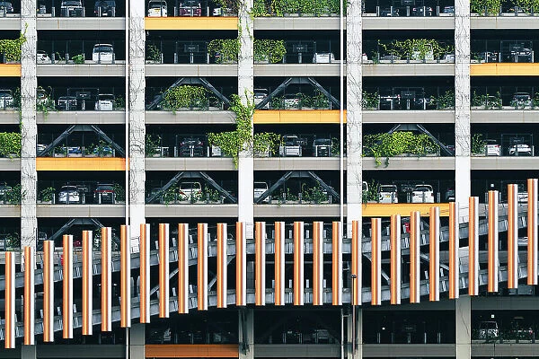 Geometric car parking in a sunny summer day, Tokyo