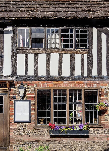 The George Inn, detailed view, Alfriston, Wealden District, East Sussex, England, United Kingdom