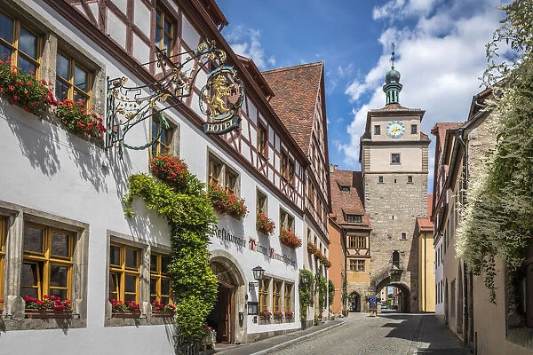 Georgengasse and White Tower in the old town of Rothenburg ob der Tauber