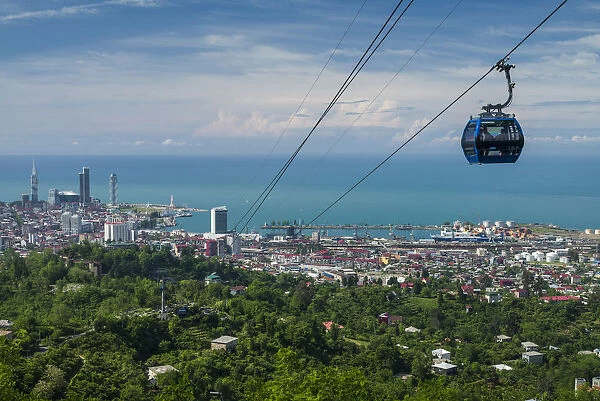 Georgia, Batumi, Anuria Mountain, Argo Cable Car and city skyline