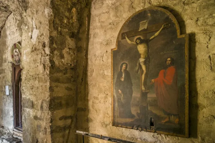Framed Print : Georgia, Kakheti Area, Ikalto, Ikalto Monastery, 9th century, painting of the Crucifixion Framed Print : Georgia, Kakheti Area, Ikalto, Ikalto Monastery, 9th century, painting of the Crucifixion
