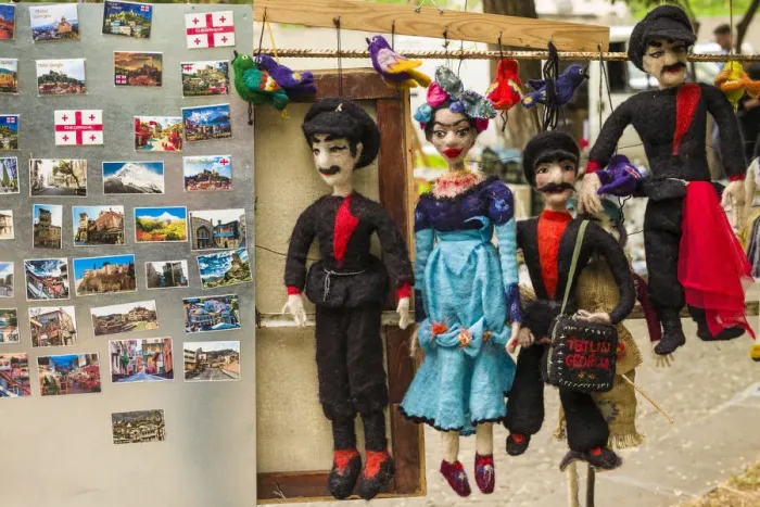 Framed Print : Georgia, Tbilisi, Dry Bridge Market, souvenir market, puppets