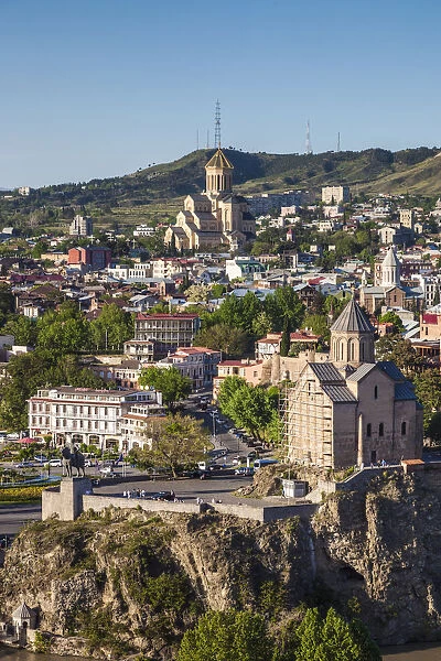 Georgia, Tbilisi, Tsminda Sameba Cathedral and Metekhi Church