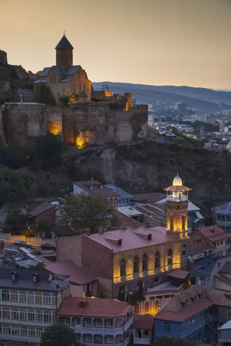 Framed Print : Georgia, Tbilisi, View of Narikala Fortress and St Nicholas church above Tbilisi Mosque Framed Print : Georgia, Tbilisi, View of Narikala Fortress and St Nicholas church above Tbilisi Mosque