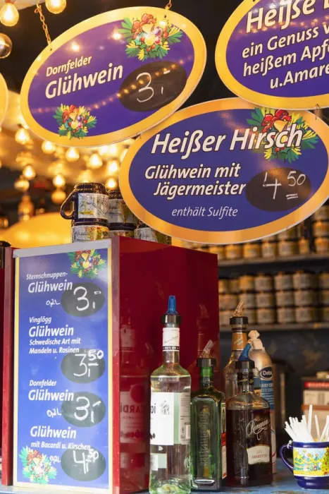 Framed Print : German mulled wine stall at Christmas Market, Wiesbaden, Hesse, Germany
