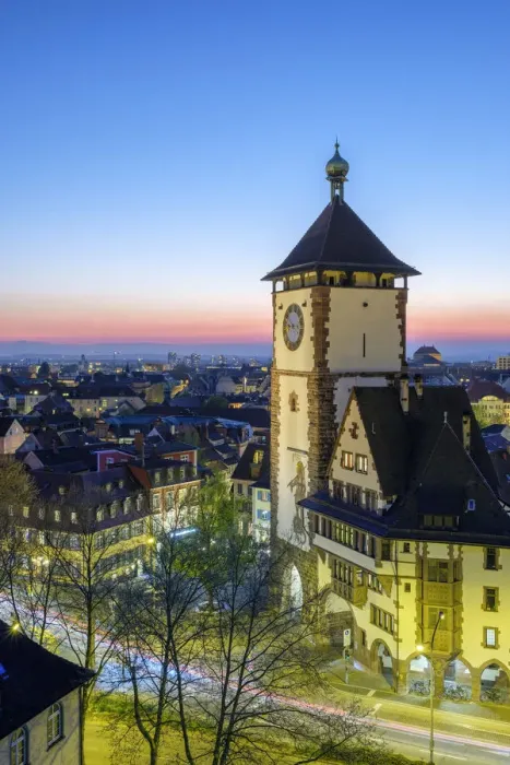 Framed Print : Germany, Baden-WAorttemberg, Freiburg im Breisgau. Schwabentor (Swabian Gate) at sunset