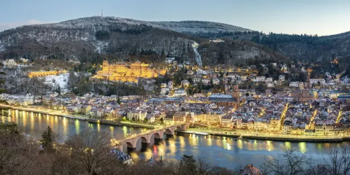 Framed Print : Germany, Baden-WAorttemberg, Heidelberg. Altstadt (old town) on the Neckar River at dusk Framed Print : Germany, Baden-WAorttemberg, Heidelberg. Altstadt (old town) on the Neckar River at dusk