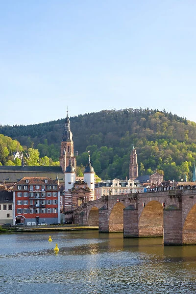 Germany, Baden-WAorttemberg, Heidelberg. Alte Brucke (old bridge) and buildings in
