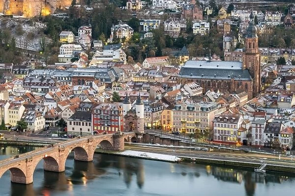 Germany, Baden-Wurttemberg, Heidelberg. Altstadt (Old Town) on the Neckar River in winter