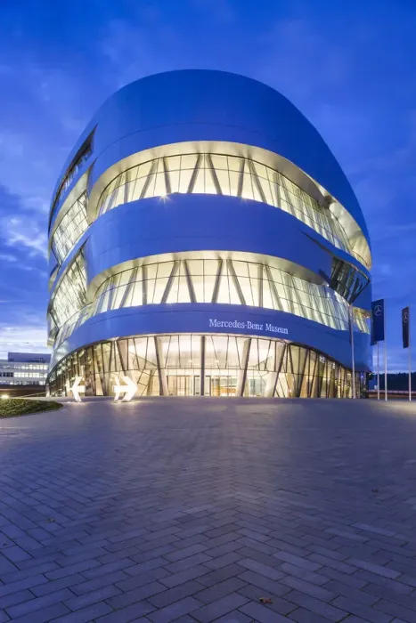 Framed Print : Germany, Baden-Wurttemburg, Stuttgart-Unter-Turkheim, Mercedes-Benz Museum building, dawn