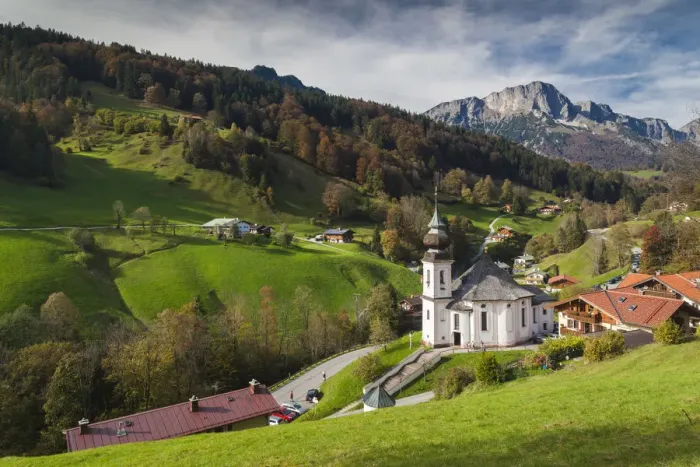 Framed Print : Germany, Bavaria, Maria Gern, Maria Gern village church, elevated view, fall Framed Print : Germany, Bavaria, Maria Gern, Maria Gern village church, elevated view, fall
