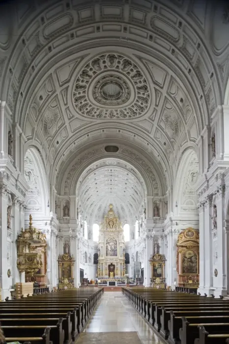 Framed Print : Germany, Bavaria, Munich. The nave of Michaelskirche has an ornate and impressive barrel vaulted roof, the second largest barrel-vaulted roof in the World to St Peter s Framed Print : Germany, Bavaria, Munich. The nave of Michaelskirche has an ornate and impressive barrel vaulted roof, the second largest barrel-vaulted roof in the World to St Peter s