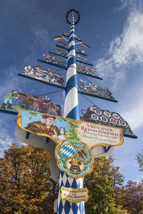 Framed Print : Germany, Bavaria, Munich, Viktualienmarkt, food market, Bavarian maypole Framed Print : Germany, Bavaria, Munich, Viktualienmarkt, food market, Bavarian maypole